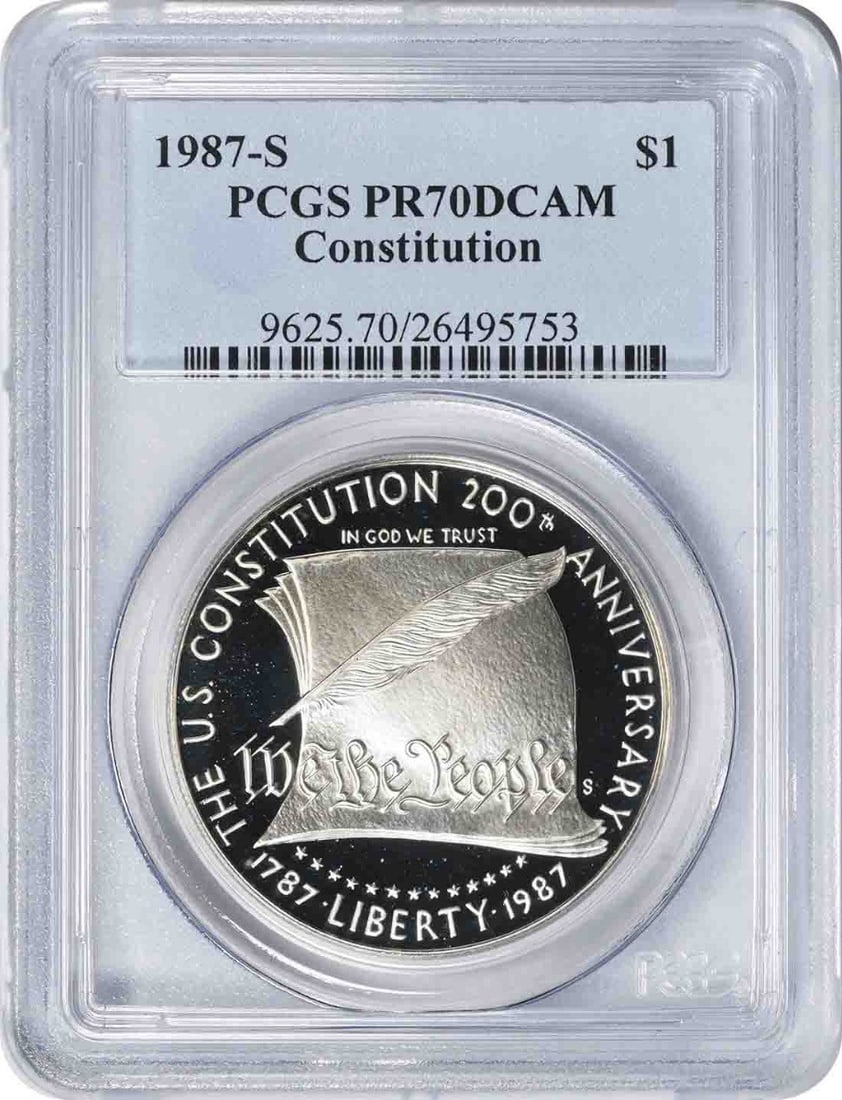 PR70DCAM PCGS Proof 1987-S Silver Constitution Commemorative Dollar Coin (1 of 2)