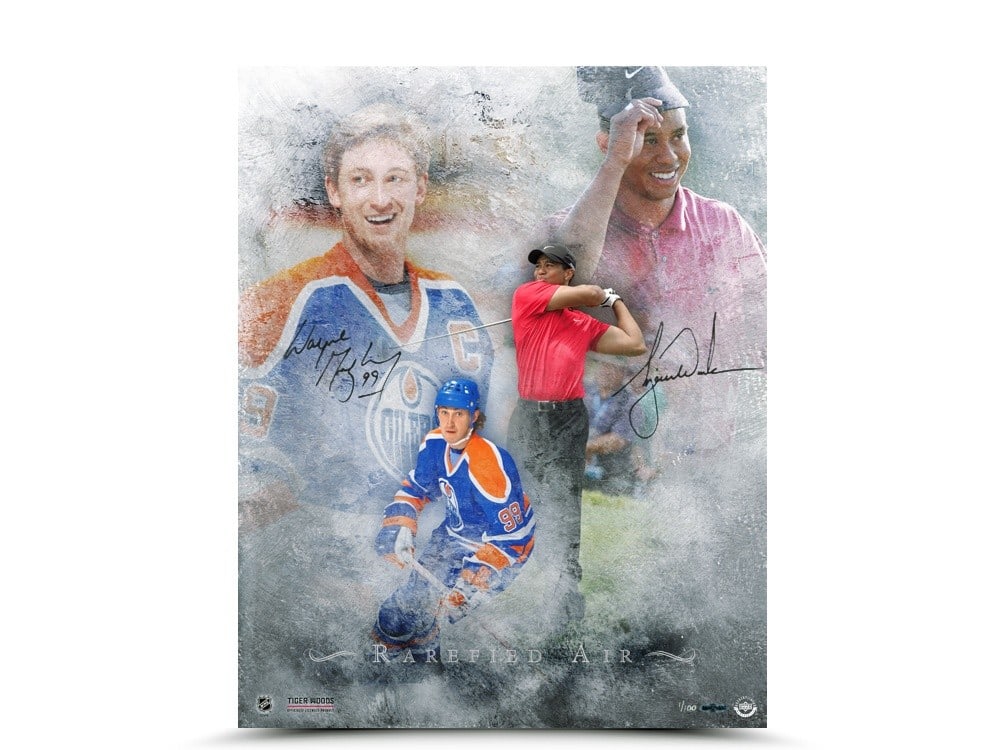 Tiger Woods Wayne Gretzky Autographed 16X20 Photo Limited Edition /100 Upper Deck: Tiger Woods Wayne Gretzky Autographed 16X20 Photo Limited Edition /100 Upper Deck This stunning autographed 16X20 photo features the legendary athletes Tiger Woods and Wayne Gretzky, two icons from th
