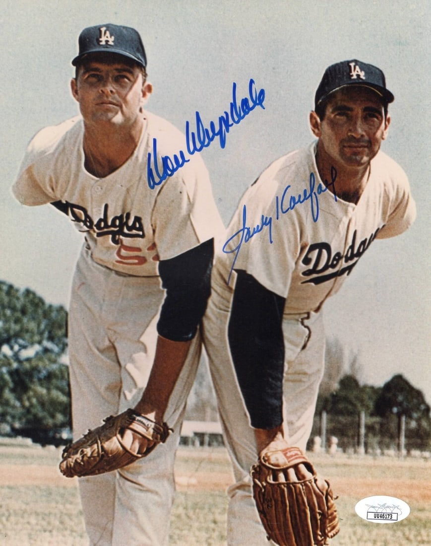 Sandy Koufax Don Drysdale Dual Signed 8X10 Photo Dodgers JSA Certified: Sandy Koufax Don Drysdale Dual Signed 8X10 Photo Dodgers JSA Certified This stunning 8x10 photo captures the iconic moment of Sandy Koufax and Don Drysdale, both legendary players for the Los Angeles