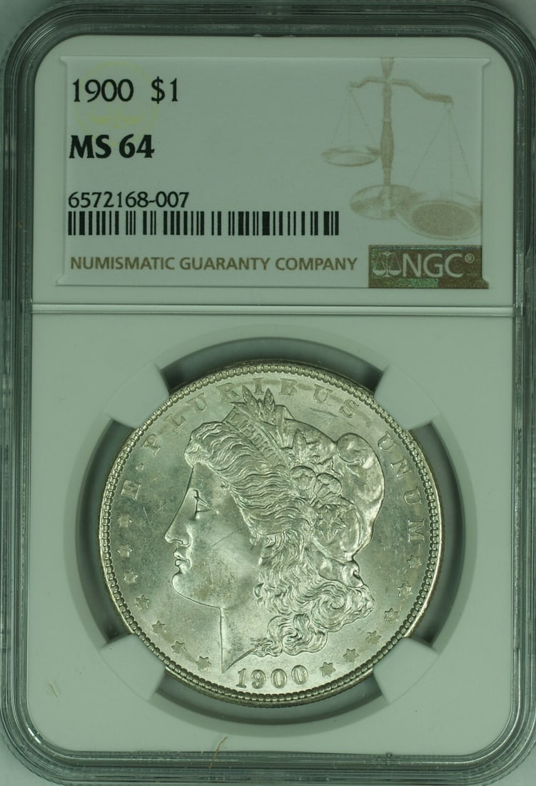 NGC MS 64 1900 Morgan Silver Dollar Philadelphia Mint $1 Coin: NGC MS 64 1900 Morgan Silver Dollar Philadelphia Mint $1 Coin This is a 1900 Morgan Silver Dollar from the United States, certified by NGC with a grade of MS 64. The coin was minted in Philadelphia an
