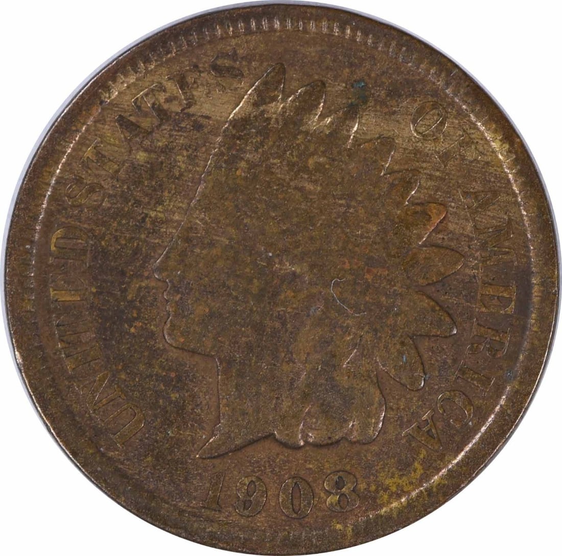 1908 San Francisco Indian Head Cent Copper VG Grade Uncertified: 1908 San Francisco Indian Head Cent Copper VG Grade Uncertified This 1908-S Indian Head Cent is a circulated coin from the United States, featuring a copper composition and produced at the San Francis