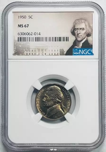 1950 Jefferson Nickel NGC MS 67 Certified Uncirculated Coin (1 of 2)