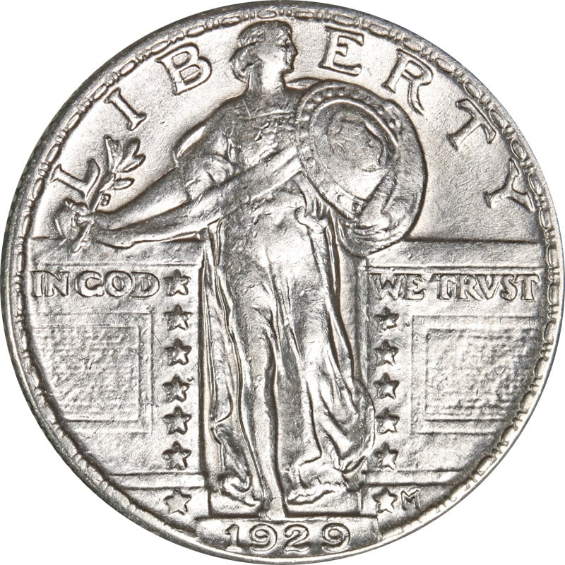 1929-P Standing Liberty Quarter Silver Coin Circulated: 1929-P Standing Liberty Quarter Silver Coin Circulated This 1929-P Standing Liberty Quarter is a captivating piece for any coin collector. Minted in 1929, this quarter features a stunning design and i