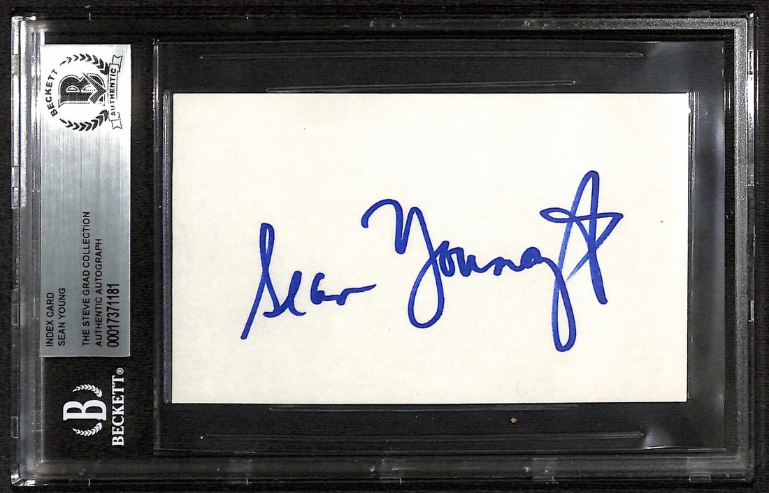 Beckett Authenticated 3x5 Index Card Signed by Sean Young: Beckett Authenticated 3x5 Index Card Signed by Sean Young This item is a 3x5 index card autographed by actress Sean Young, signed in blue fiber tip marker. The signature was obtained in person in the