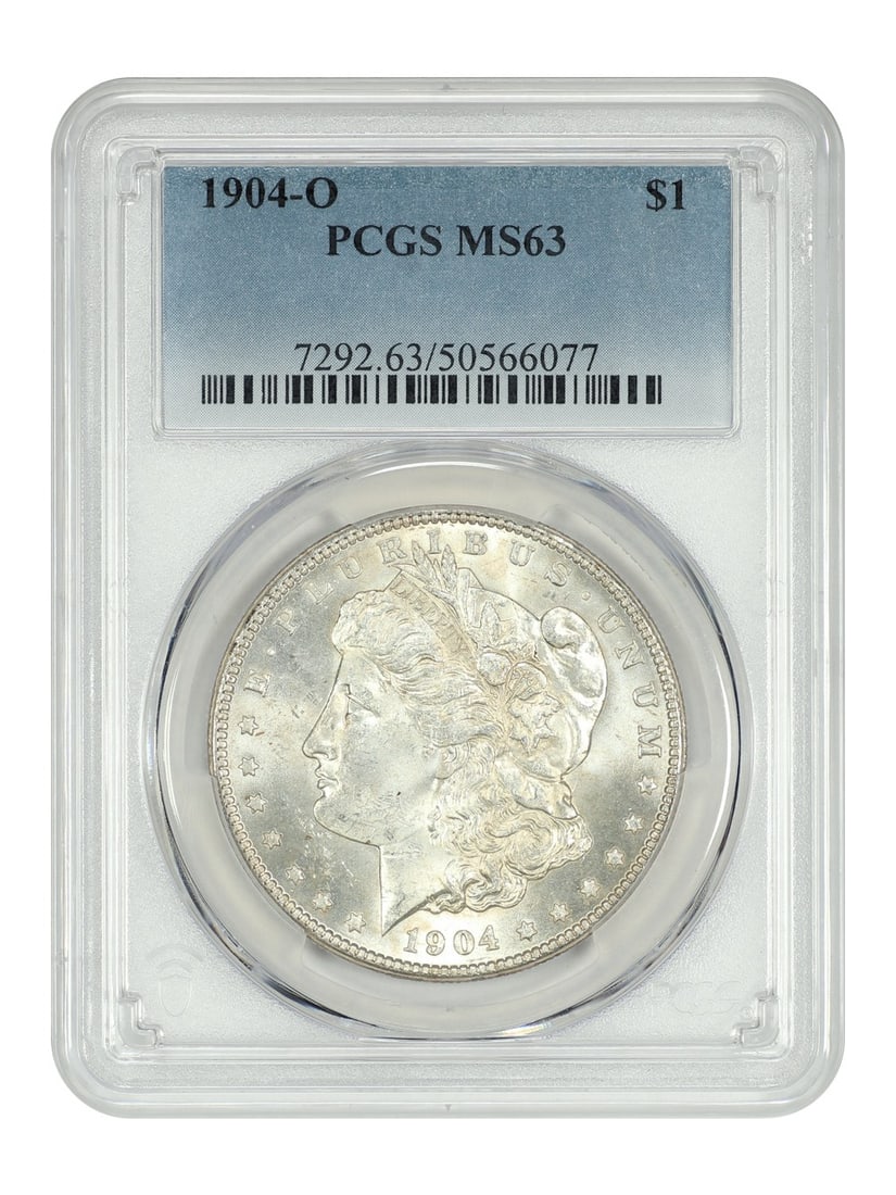PCGS MS63 1904-O Morgan Dollar Silver Coin: PCGS MS63 1904-O Morgan Dollar Silver Coin This is a 1904-O Morgan Dollar graded MS63 by PCGS. Minted in New Orleans, this uncirculated silver dollar is part of the Morgan Dollar series and is certifi