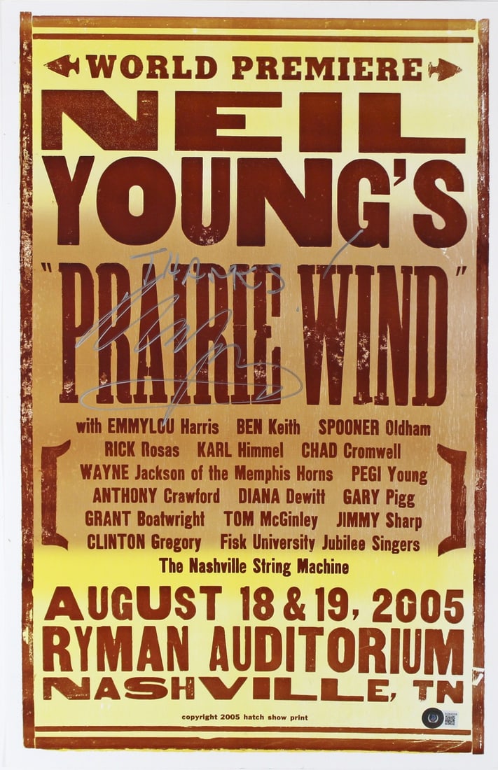 Neil Young Signed 14x22 Prairie Wind Tour Poster Thanks! COA Beckett (1 of 3)