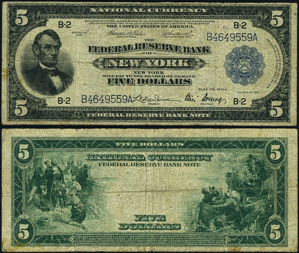 1918 $5 Federal Reserve Note FR. 782 Circulated Fine+ (1 of 3)