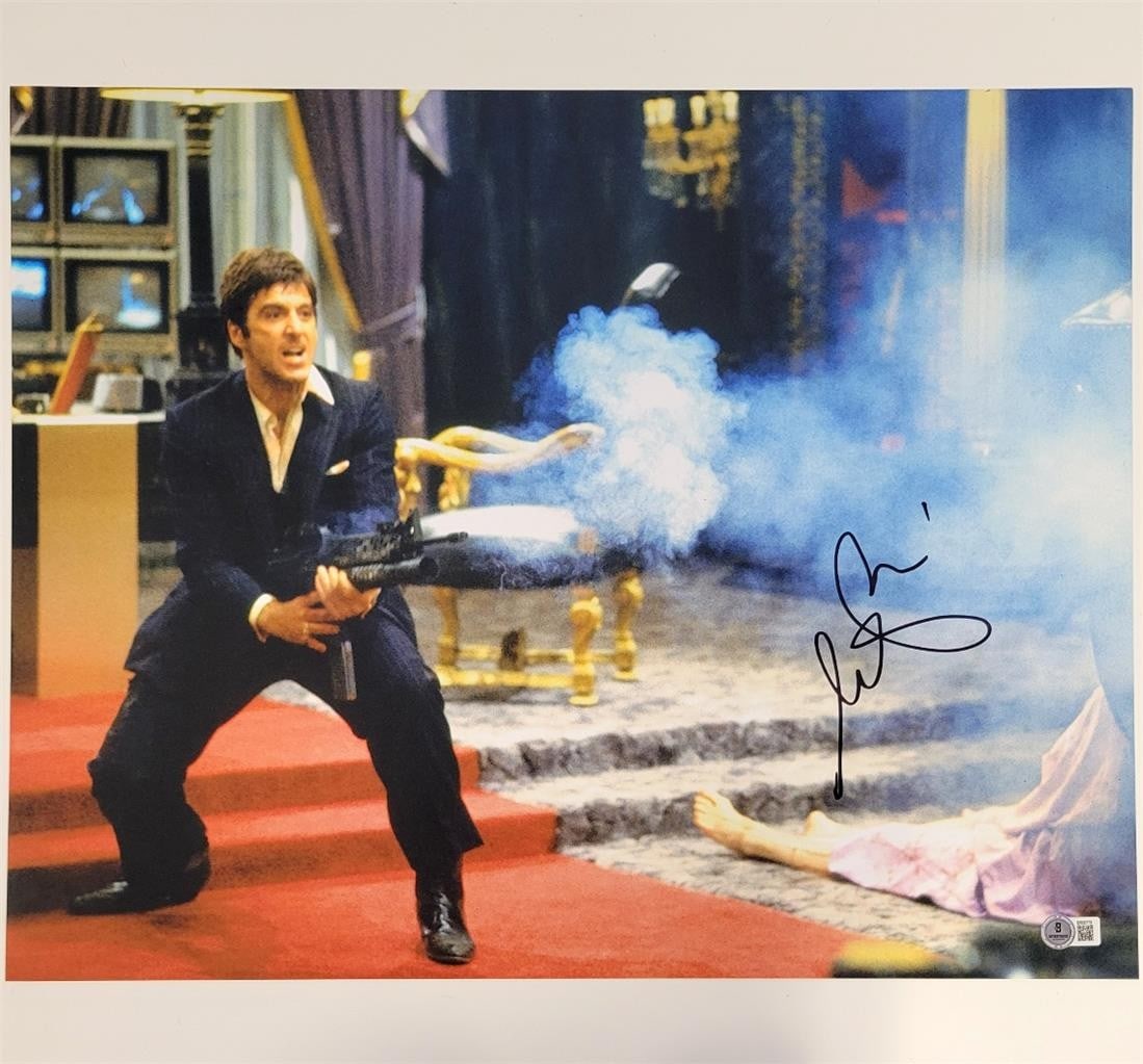 Al Pacino Scarface 16x20 Signed Photo Beckett Authenticated: Al Pacino Scarface 16x20 Signed Photo Beckett Authenticated This is an original 16x20 photograph featuring Al Pacino as Tony Montana from the iconic movie Scarface. The photograph is autographed by Al