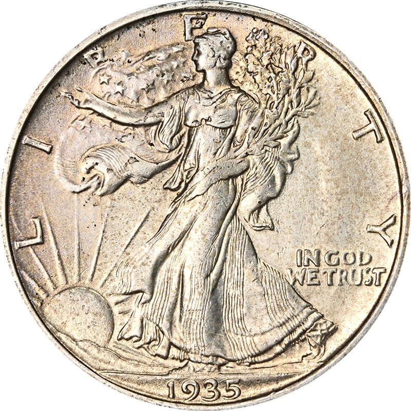 1935-S Walking Liberty Half Dollar Uncirculated Silver Coin: 1935-S Walking Liberty Half Dollar Uncirculated Silver Coin This 1935-S Walking Liberty Half Dollar showcases exceptional eye appeal, with a brilliant uncirculated finish that highlights its beautiful