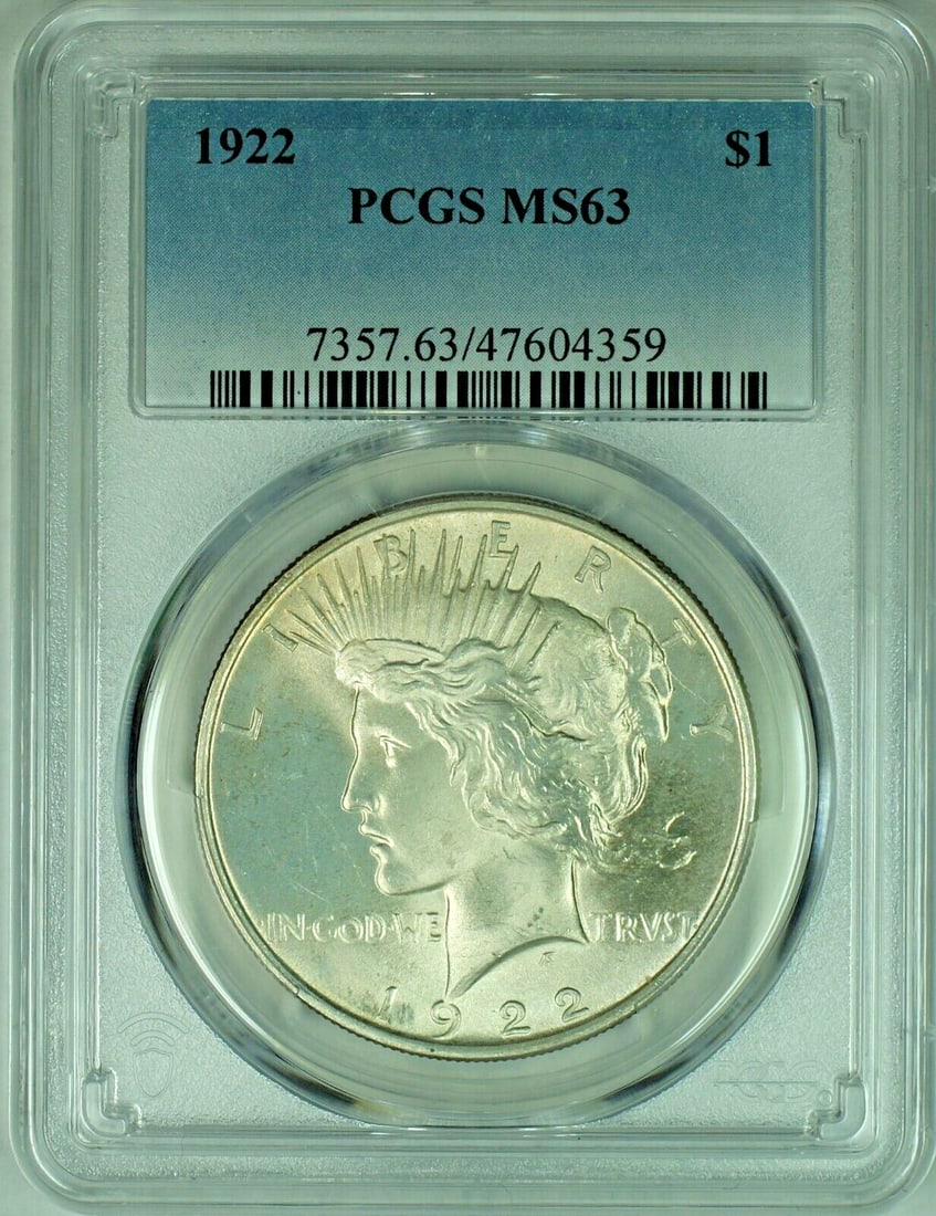 1922 Peace Dollar Silver Coin PCGS Certified MS 63 Grade (1 of 2)
