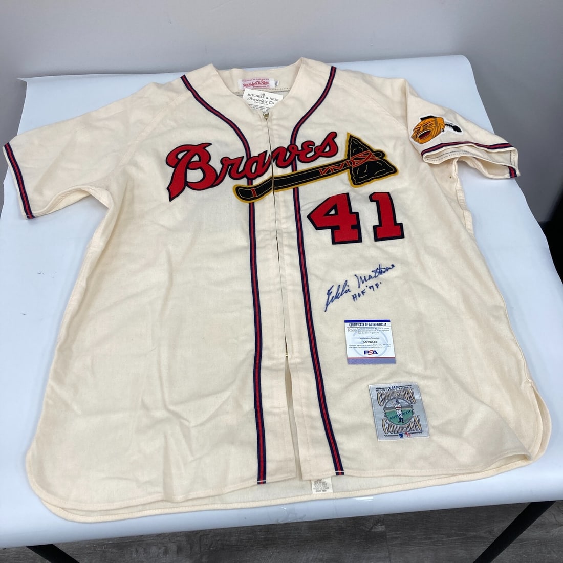 Eddie Mathews Signed Braves Jersey HOF 1978 Mitchell & Ness PSA Authentic: Eddie Mathews Signed Braves Jersey HOF 1978 Mitchell & Ness PSA Authentic Own a piece of baseball history with this authentic Milwaukee Braves jersey signed by Eddie Mathews, a Hall of Famer since 197