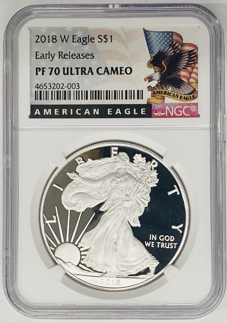 Set of 2 2018-W Proof Silver Eagle Dollars NGC PR70 Early Release (1 of 2)