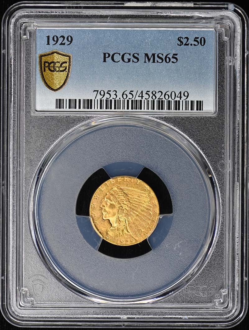 1929 Indian Head $2.50 Gold Coin PCGS Graded MS65 (1 of 5)