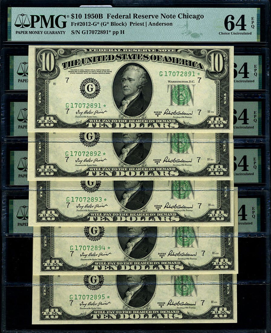 1950-B $10 Federal Reserve Note Chicago G* PMG CU64 EPQ Choice (1 of 2)