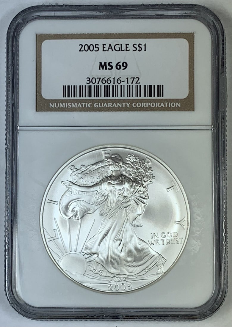Set of 5 2005 Silver Eagle $1 Coins NGC MS 69 Certified (1 of 2)