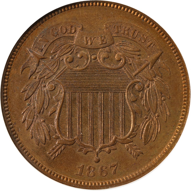 1867 Two Cent Piece Proof NGC PF65 BN with Great Eye Appeal (1 of 4)