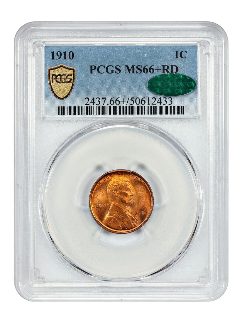 1910 Lincoln Wheat Cent PCGS CAC MS66+RD Philadelphia Mint: 1910 Lincoln Wheat Cent PCGS CAC MS66+RD Philadelphia Mint This 1910 Lincoln Cent features the Wheat Reverse design and has been certified by PCGS with CAC approval. Graded MS66+RD, this uncirculated