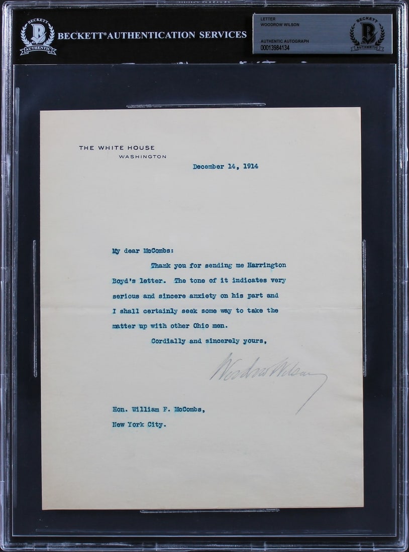 Woodrow Wilson Signed 1914 Letter on White House Letterhead BAS Authenticated (1 of 5)