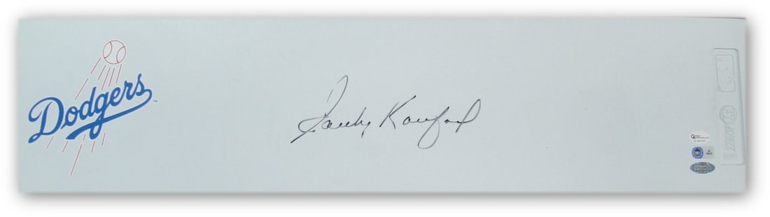 Sandy Koufax Autographed Dodgers Pitching Rubber Steiner COA: Sandy Koufax Autographed Dodgers Pitching Rubber Steiner COA Celebrate baseball history with this authentic Sandy Koufax signed pitching rubber from the Los Angeles Dodgers. This piece of memorabilia