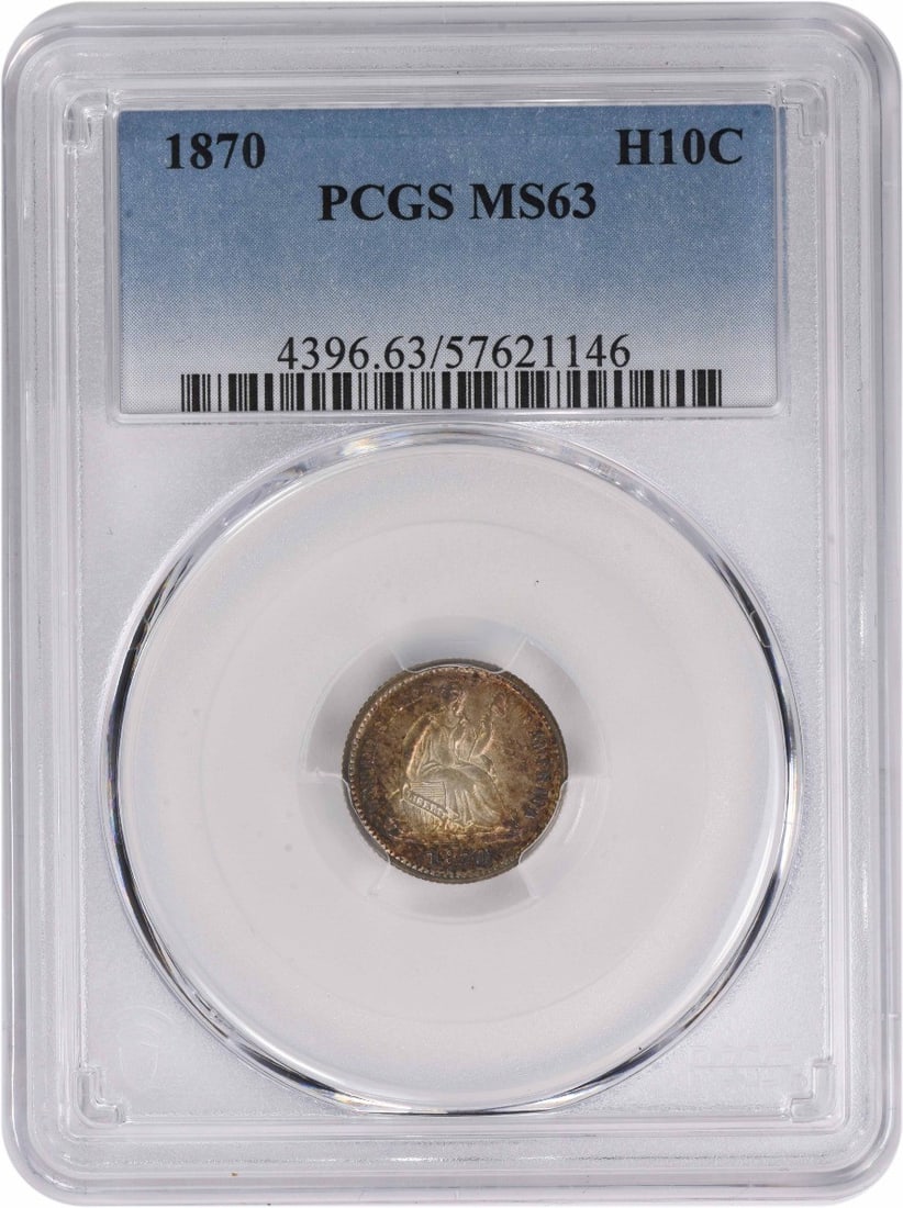 1870 Liberty Seated Half Dime MS63 PCGS Certified 90% Silver: 1870 Liberty Seated Half Dime MS63 PCGS Certified 90% Silver This exquisite 1870 Liberty Seated Silver Half Dime is graded MS63 by PCGS, ensuring its high quality and uncirculated status. Struck at th
