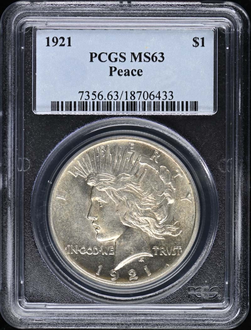 1921 Peace Dollar Type 1 High Relief PCGS MS63 Certified: 1921 Peace Dollar Type 1 High Relief PCGS MS63 Certified This 1921 Peace Dollar is a stunning Type 1 High Relief coin, certified by PCGS with a grade of MS63, indicating its uncirculated condition. St