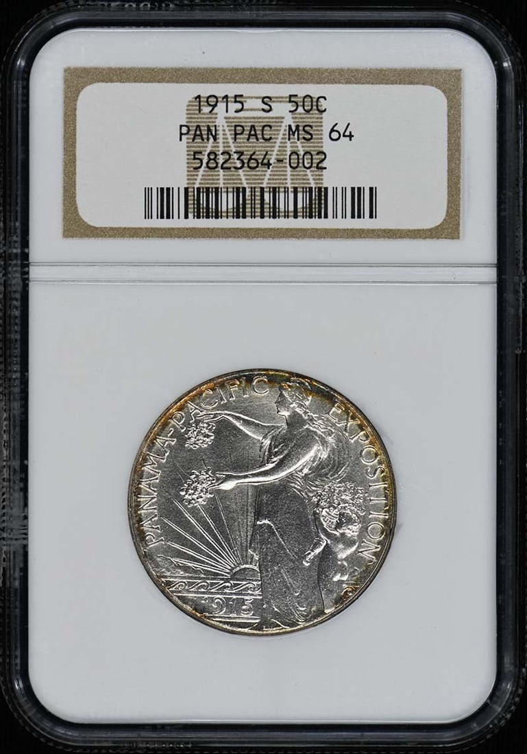 1915 San Francisco Panama Pacific Half Dollar NGC MS64 Silver Commemorative Coin: 1915 San Francisco Panama Pacific Half Dollar NGC MS64 Silver Commemorative Coin This is a 1915-S Panama Pacific silver commemorative half dollar, certified by NGC as MS64. The coin was minted in San
