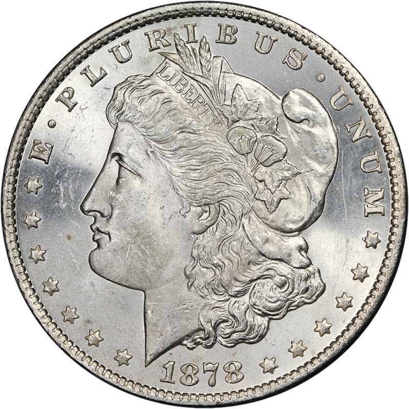 1878 Philadelphia Morgan Silver Dollar 7 Tail Feathers Reverse 79 BU Plus: 1878 Philadelphia Morgan Silver Dollar 7 Tail Feathers Reverse 79 BU Plus This is an original 1878-P 7 Tail Feathers Reverse of 1879 Morgan Silver Dollar. The coin is uncirculated, exhibiting bright w
