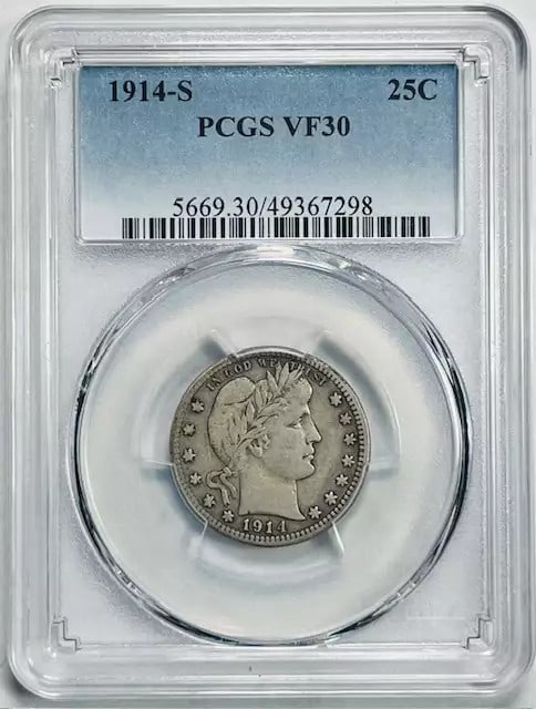 1914 San Francisco Silver Barber Quarter PCGS VF30 (1 of 2)