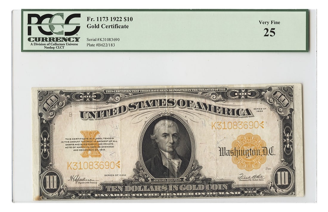 1922 $10 Gold Certificate FR 1173 PCGS VF25 Large Size (1 of 2)