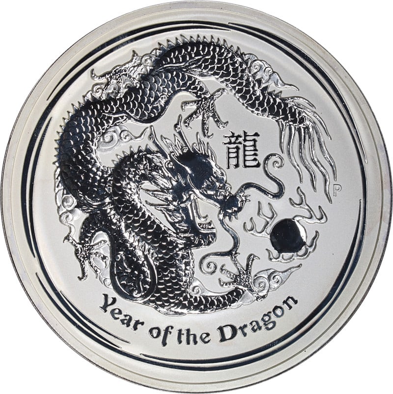 2012 Year of Dragon 1 Kilo Silver Coin Lunar Series II Australia BU: 2012 Year of Dragon 1 Kilo Silver Coin Lunar Series II Australia BU This is a 2012 Australia 1 Kilo Silver coin from the Lunar Series II, featuring the Year of the Dragon design. Struck in 0.999 fine