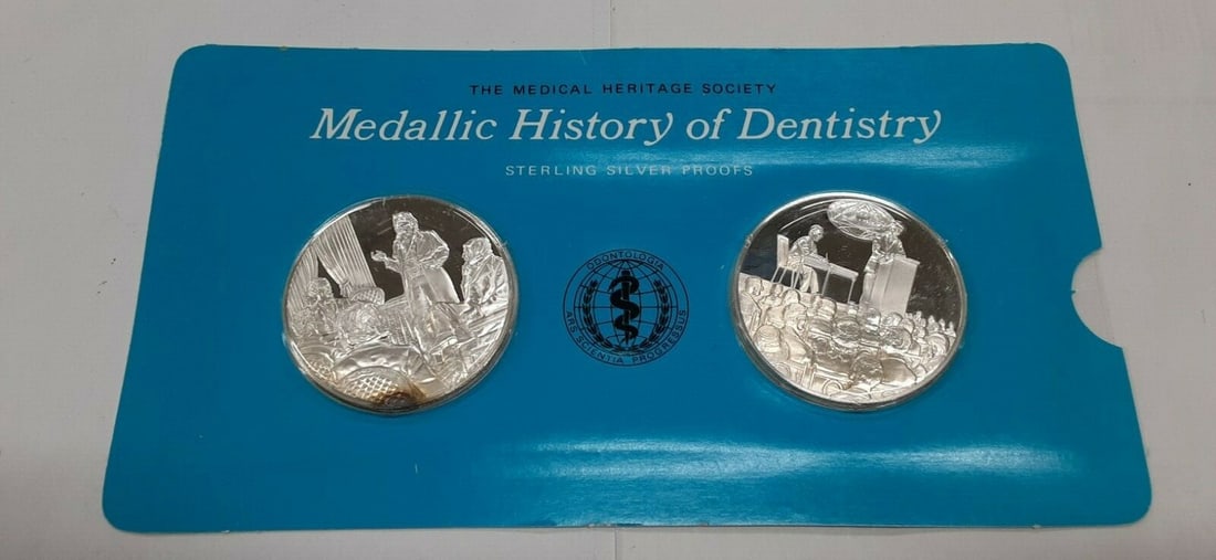 Sterling Silver Dentistry History Medals Featuring IADR and Solyman Brown: Sterling Silver Dentistry History Medals Featuring IADR and Solyman Brown This set features The Medallic History of Dentistry Sterling Silver Proof Medals produced by the Franklin Mint. Each card incl