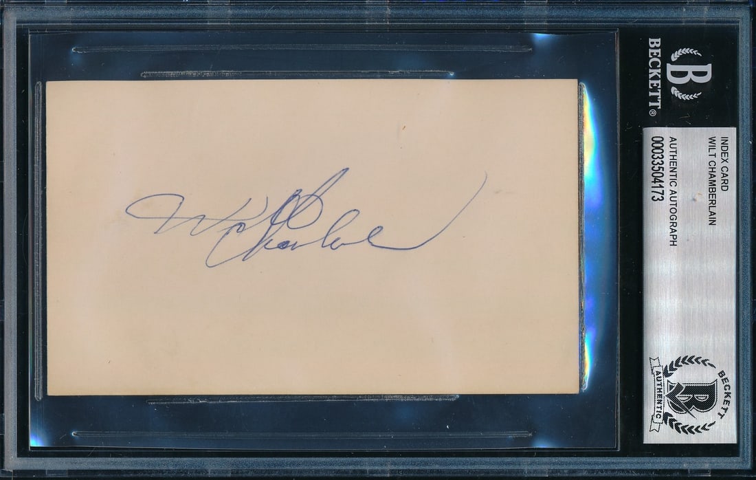 Wilt Chamberlain Signed 3x5 Index Card BAS Philadelphia 76ers Autograph: Wilt Chamberlain Signed 3x5 Index Card BAS Philadelphia 76ers Autograph This is an original 3x5 index card autographed by Hall of Famer Wilt Chamberlain of the Philadelphia 76ers. The signature has be