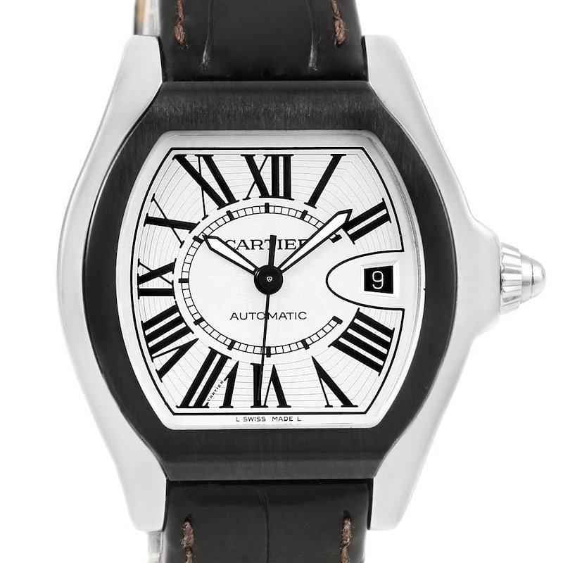Men's Cartier Roadster Ref 3312 Silver Roman Dial Leather Strap Watch (1 of 4)