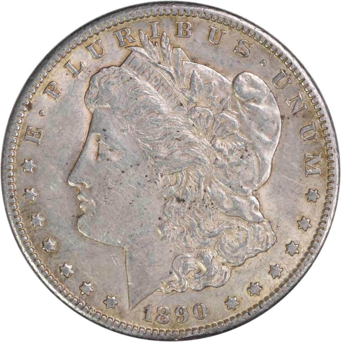 1890-CC Morgan Silver Dollar AU Uncertified Coin 90% Silver: 1890-CC Morgan Silver Dollar AU Uncertified Coin 90% Silver This 1890-CC Morgan Silver Dollar is a classic piece of American numismatics, featuring a design by George T. Morgan. Crafted with 90% silve
