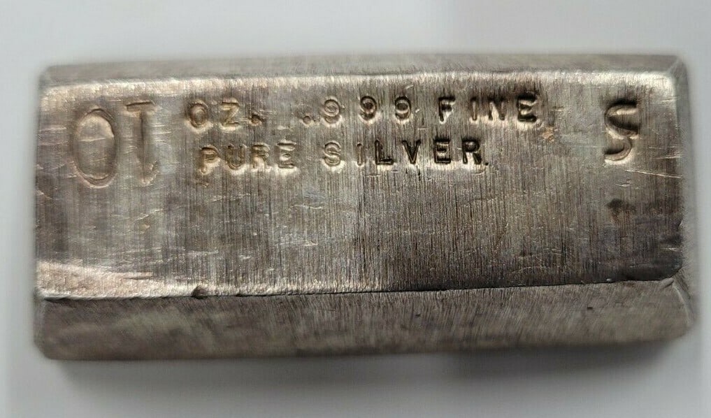10oz .999 Fine Silver Bar by C&S INC with Upside Down Countermarkings (1 of 3)