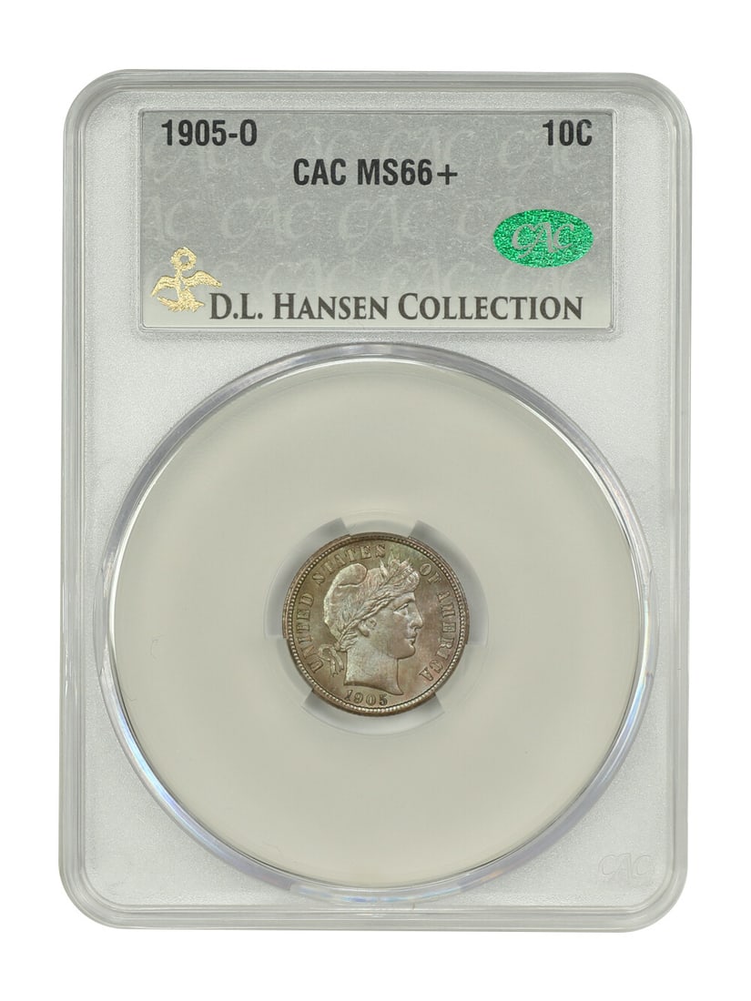 1905-O Barber Dime CACG MS66+ Stunning Uncirculated Gem: 1905-O Barber Dime CACG MS66+ Stunning Uncirculated Gem This 1905-O Barber Dime is certified by CACG as MS66+, showcasing its uncirculated condition. With a mintage of 3.4 million coins, this piece is
