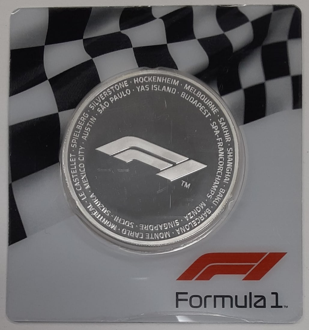 2019 Formula One 5 Dollar Silver Proof Coin Solomon Islands in Assay Card: 2019 Formula One 5 Dollar Silver Proof Coin Solomon Islands in Assay Card This 2019 Solomon Islands 5 Dollars Formula One proof coin is crafted from 2.5 troy ounces of .999 fine silver. It is presente
