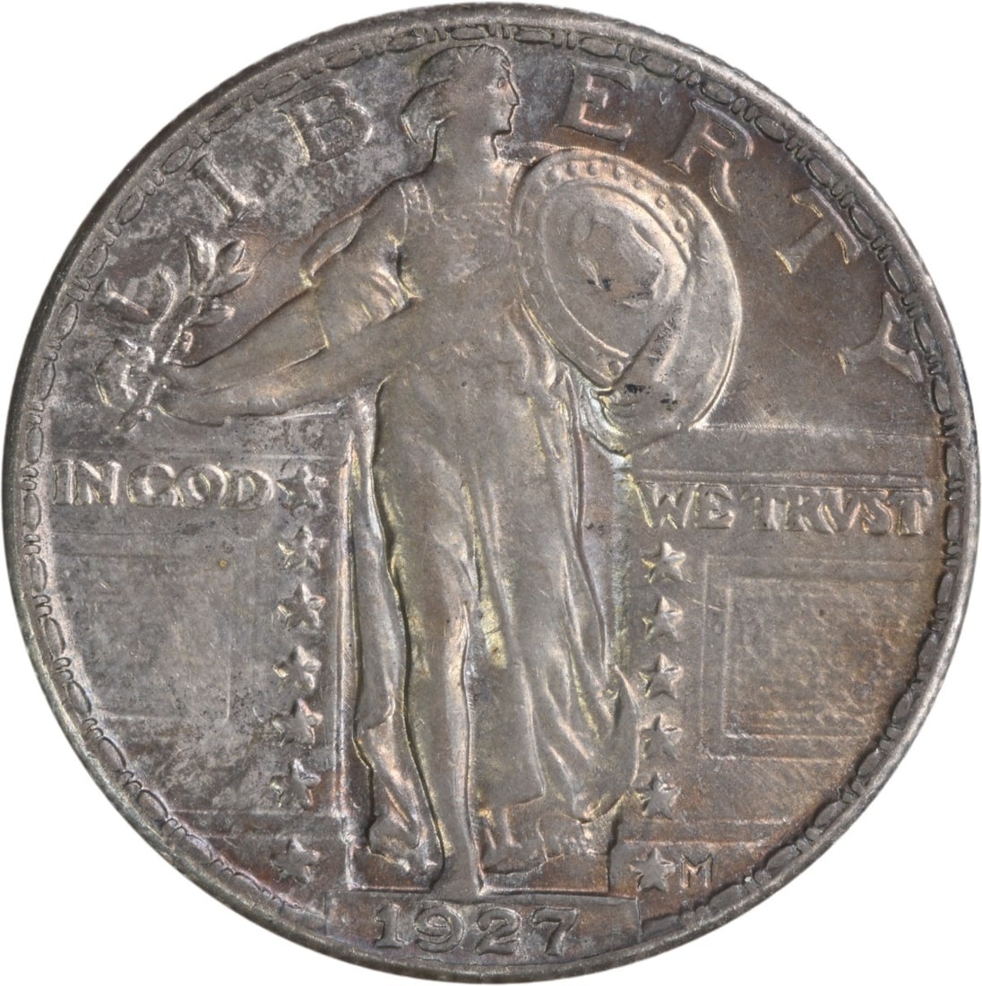 1927 Standing Liberty Quarter 90% Silver AU Uncertified Philadelphia Mint: 1927 Standing Liberty Quarter 90% Silver AU Uncertified Philadelphia Mint This 1927 Standing Liberty Silver Quarter is a beautiful example of American coinage. Struck in Philadelphia, this coin featur