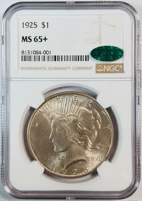 1925 Silver Peace Dollar Graded MS65 Plus by NGC with CAC Sticker (1 of 2)