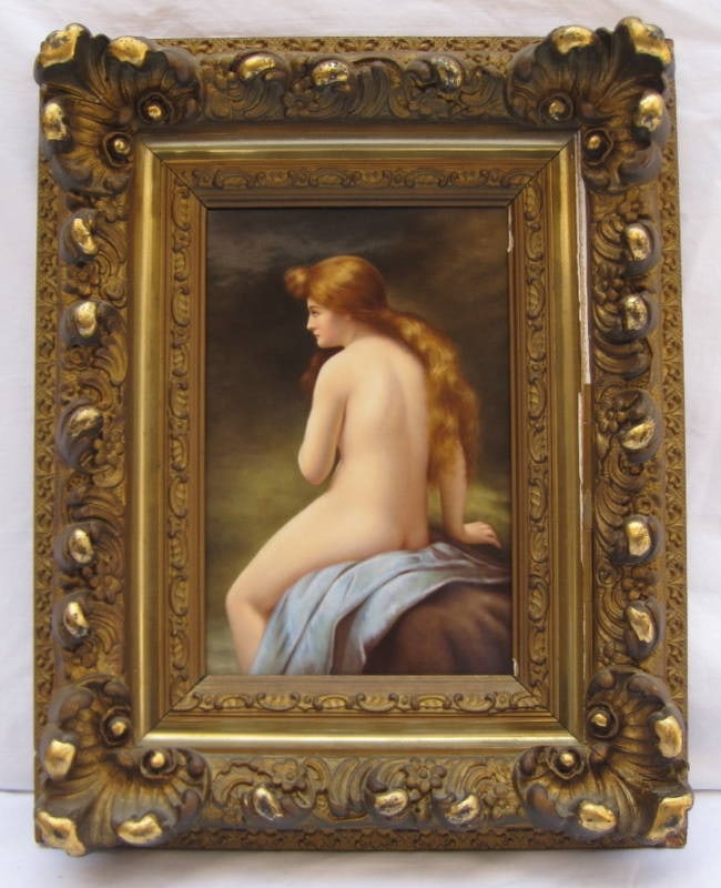 19th Century KPM Porcelain Nude Girl Plaque Signed Antique: 19th Century KPM Porcelain Nude Girl Plaque Signed Antique This exquisite 19th Century KPM porcelain plaque features a beautifully rendered nude girl, signed and marked by the renowned KPM manufacture