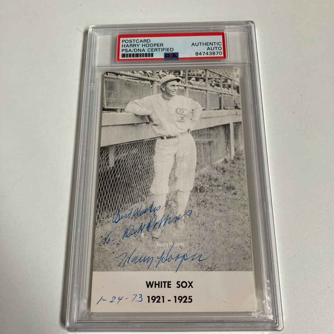 Harry Hooper Signed Postcard with Family Tree PSA DNA JSA Certified: Harry Hooper Signed Postcard with Family Tree PSA DNA JSA Certified This extraordinary postcard features the autograph of Hall of Famer Harry Hooper, personally inscribed to hobby pioneer Dick Dobbins