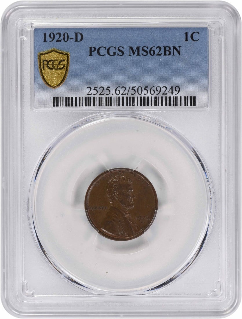 1920-D Lincoln Wheat Cent MS62BN PCGS Uncirculated Copper: 1920-D Lincoln Wheat Cent MS62BN PCGS Uncirculated Copper This 1920-D Lincoln Cent is a remarkable addition for any coin collector. Certified by PCGS with a grade of MS62, this uncirculated coin featu