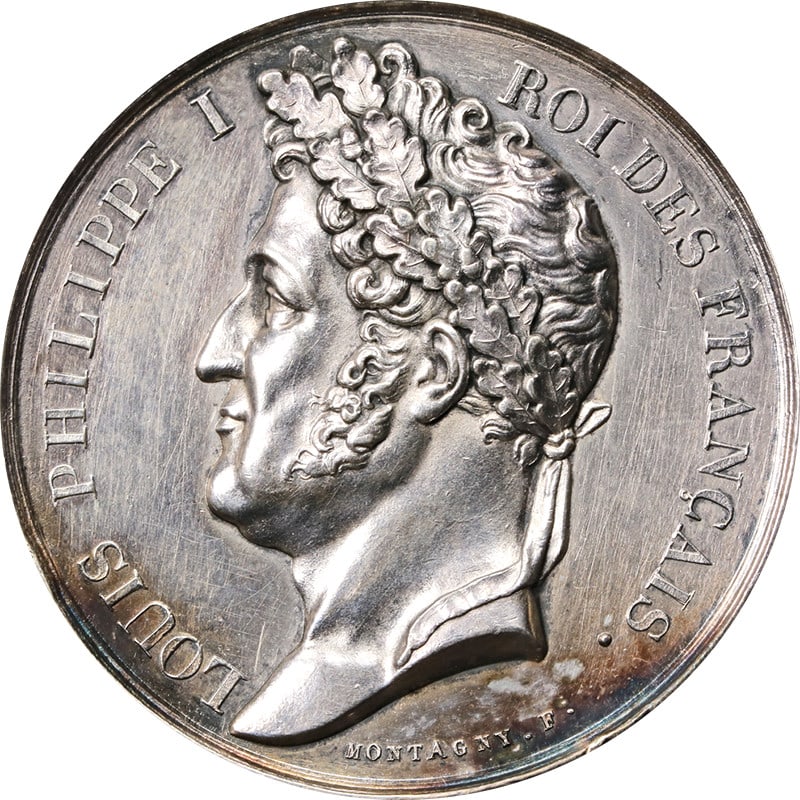 1833 Cherbourg Silver Medal France Louis Philippe I 41mm 39g: 1833 Cherbourg Silver Medal France Louis Philippe I 41mm 39g This France Louis Philippe I silver medal from 1833 features the Cherbourg theme. Struck in silver, the medal measures 41mm in diameter and