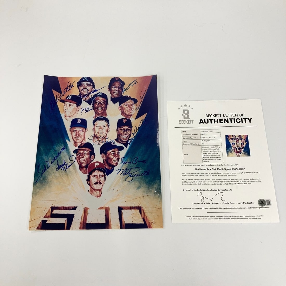 500 Home Run Club Signed Photo 11x14 Mickey Mantle Ted Williams Beckett LOA (1 of 11)