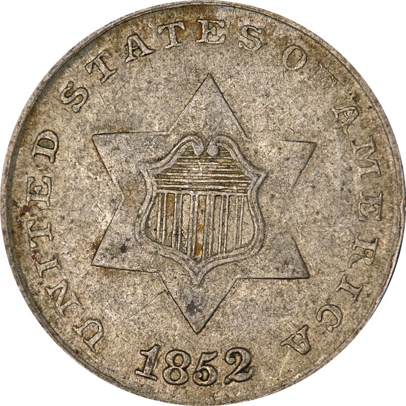 1852 Silver Three Cent Piece Circulated Coin (1 of 2)