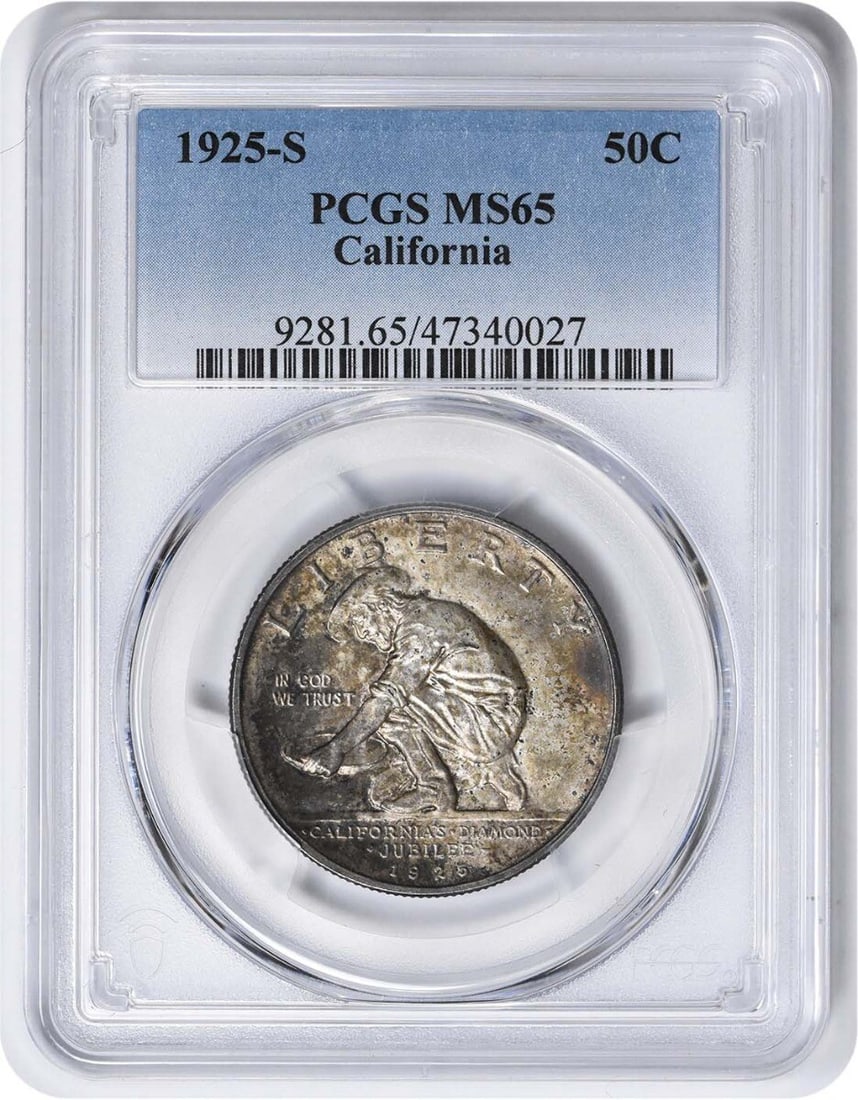 1925-S California Commemorative Silver Half Dollar MS65 PCGS Uncirculated: 1925-S California Commemorative Silver Half Dollar MS65 PCGS Uncirculated This 1925-S California Commemorative Silver Half Dollar is a stunning addition to any coin collection, graded MS65 by PCGS. Th