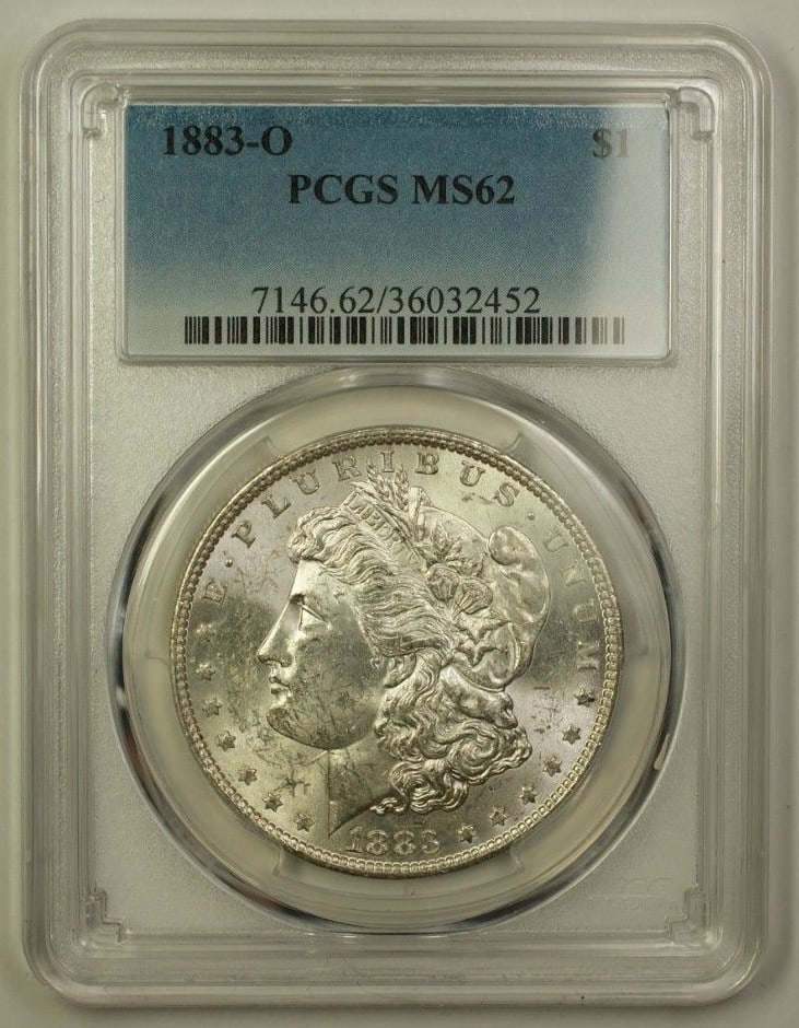 PCGS MS-62 1883-O Morgan Dollar Silver $1 Coin New Orleans Mint Uncirculated: PCGS MS-62 1883-O Morgan Dollar Silver $1 Coin New Orleans Mint Uncirculated This 1883-O Morgan Silver Dollar is a $1 coin minted in New Orleans. Certified by PCGS with a grade of MS-62, it is classif