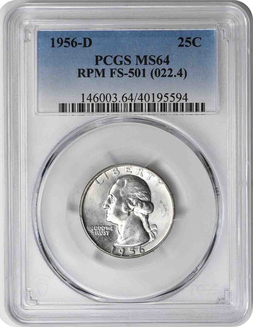 1956-D/D Washington Silver Quarter MS64 PCGS Certified 90% Silver: 1956-D/D Washington Silver Quarter MS64 PCGS Certified 90% Silver This 1956-D/D Washington Silver Quarter is a remarkable piece, certified by PCGS with a grade of MS64. It features the iconic design b
