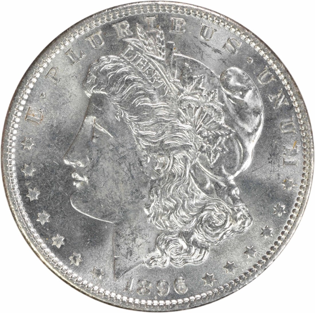 1896 Morgan Silver Dollar Choice BU Uncertified Silver Coin: 1896 Morgan Silver Dollar Choice BU Uncertified Silver Coin This 1896 Morgan Silver Dollar is a remarkable piece, featuring a choice Brilliant Uncirculated (BU) condition. Crafted from silver and prod