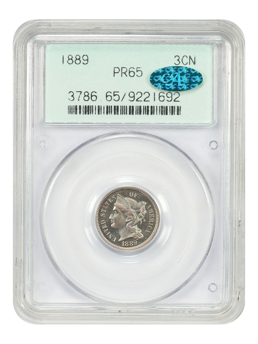 1889 Proof Three Cent Nickel PCGS CAC PR65 OGH Certified Coin (1 of 6)